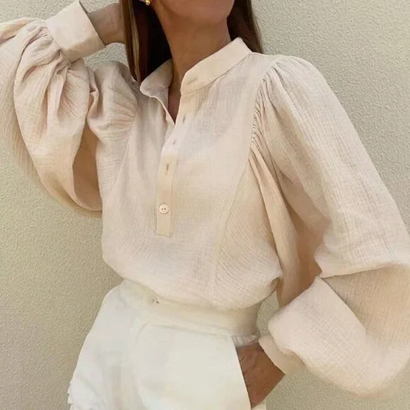 Apricot Casual Women's Lantern Sleeve Loose Shirt - Picture 3 of 4